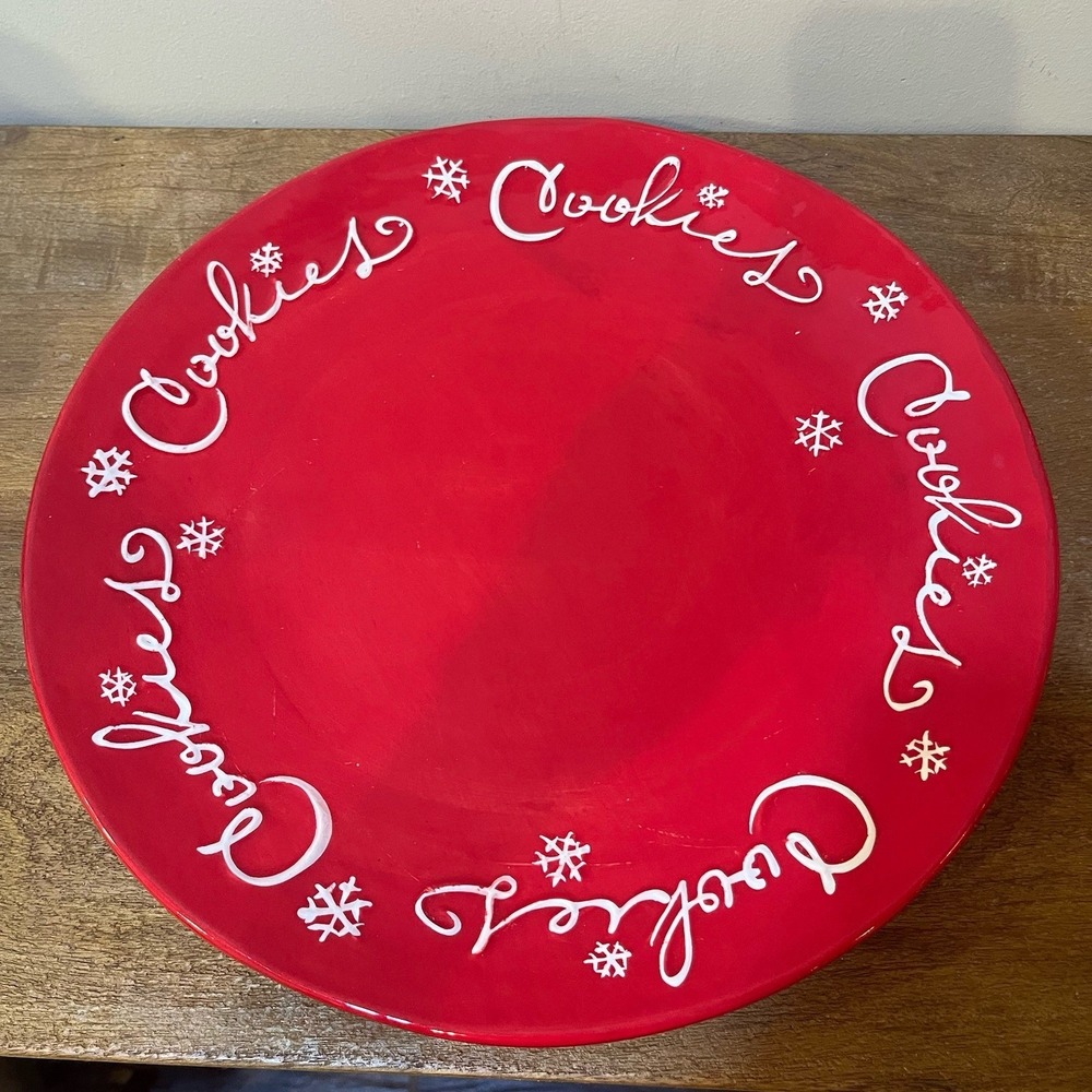Hallmark Red Christmas Holiday Cookie Platter 14.5" Snowflake Ceramic 1LPR1504